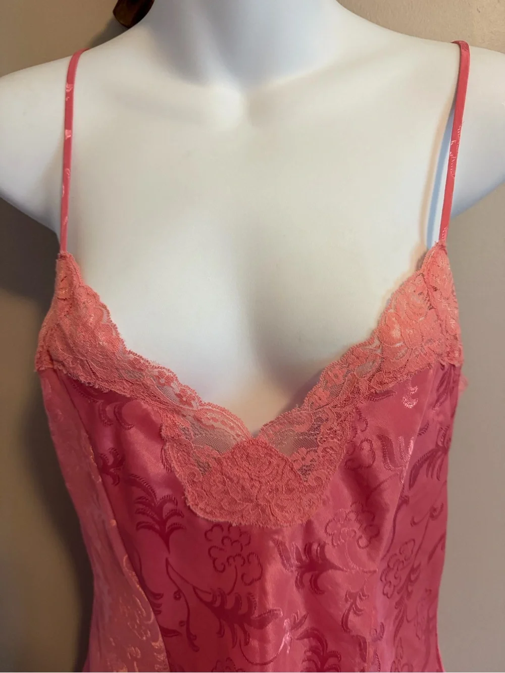 Adonna Vintage Pink Jacquard Lace Slip Dress S - Picture 4 of 7